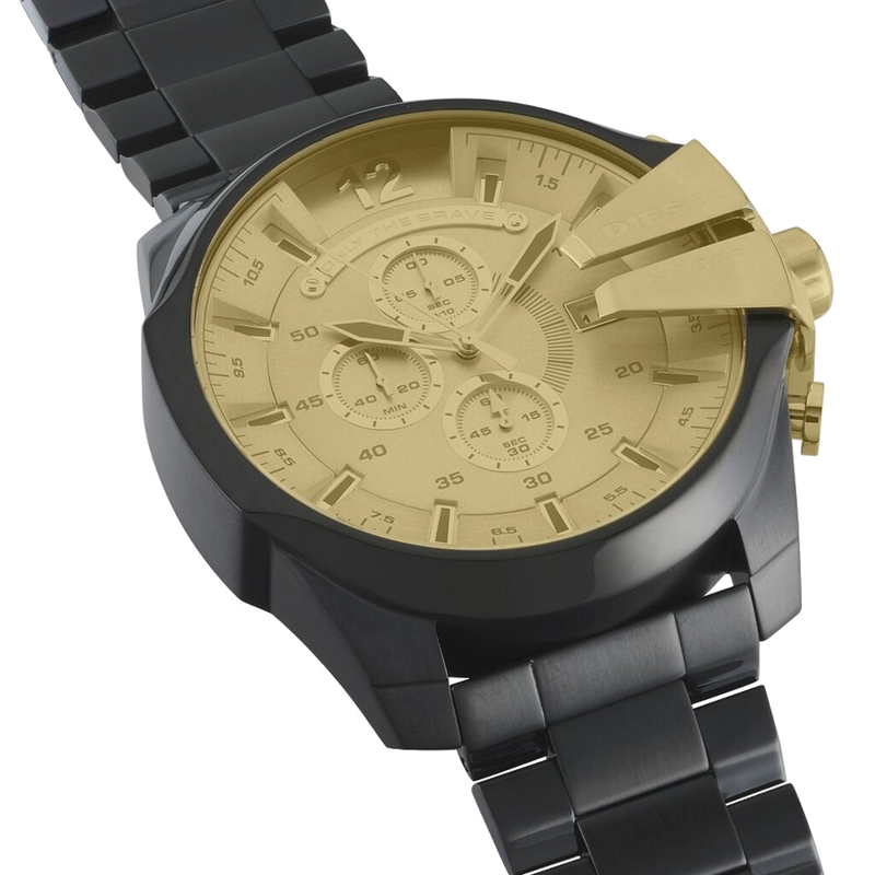 Diesel Mega Chief Chronograph Gold Dial Black Steel Strap Watch For Men - DZ4485 Buy Now By Diesel