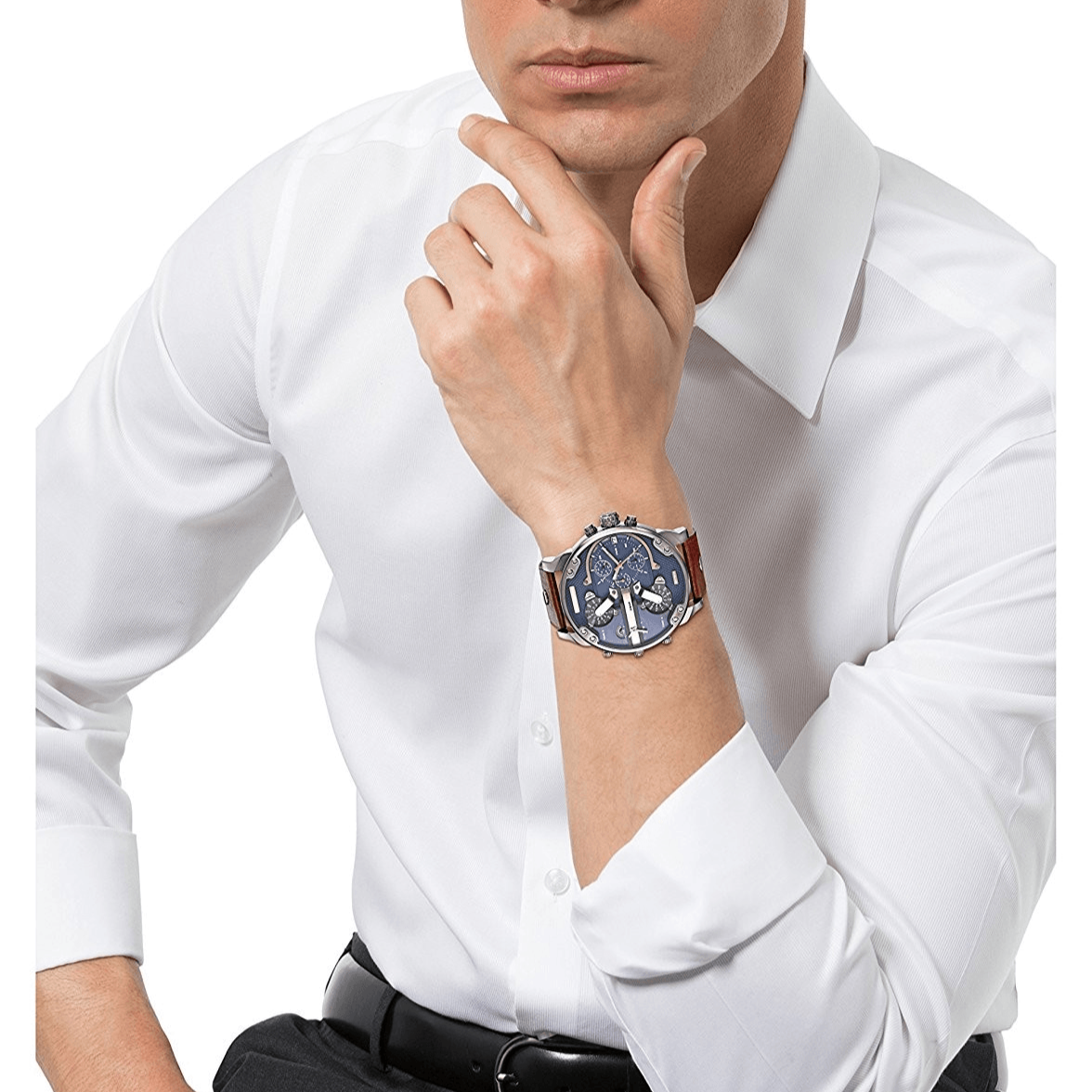 Diesel Mr Daddy Blue Dial Brown Leather Strap Watch For Men - DZ7314