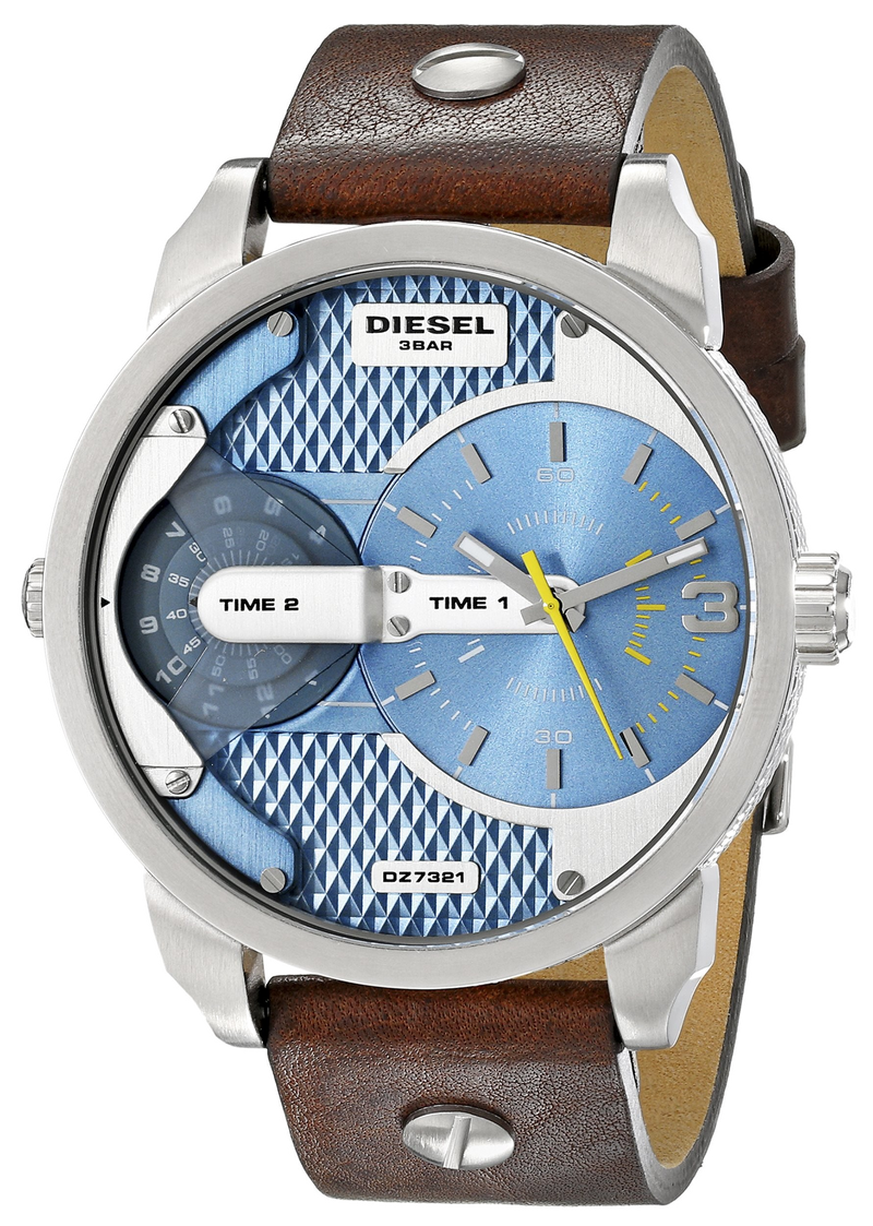 Diesel Mini Daddy LIght Blue Dial Brown Leather Strap Watch For Men - DZ7321 Buy Now By Diesel