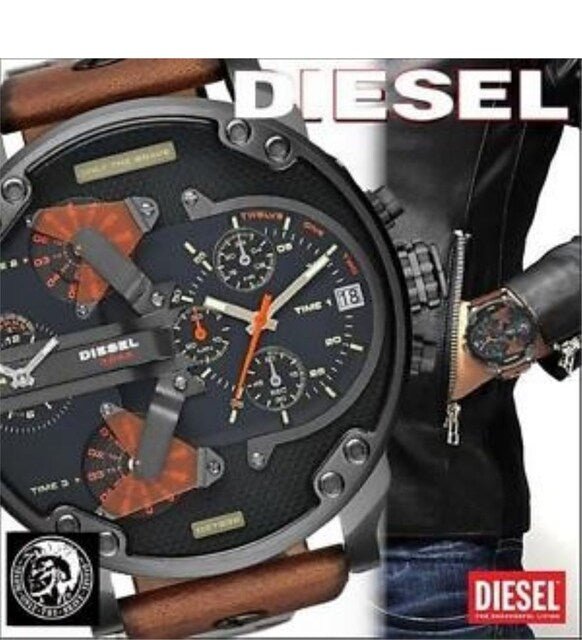 Shop Diesel Mr Daddy 2.0 Black Dial Brown Leather Strap Watch For Men - DZ7332 in USA