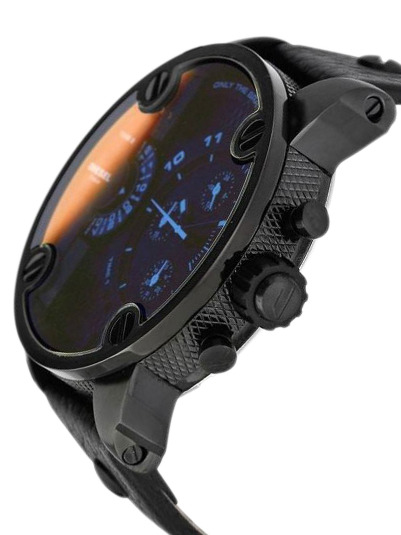 Diesel Little Daddy Black Dial Black Leather Strap Watch For Men - DZ7334 Buy Now By Diesel