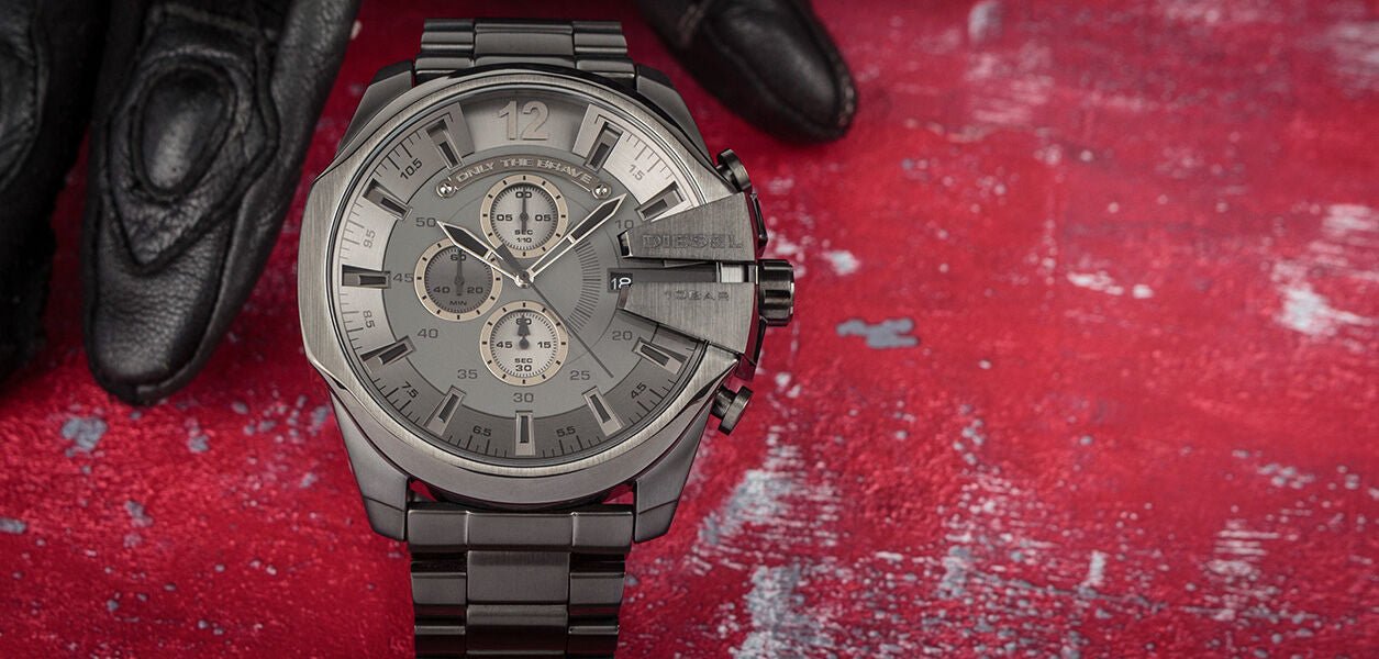 Diesel Mega Chief Chronograph Grey Dial Grey Steel Strap Watch for Men - DZ4282