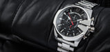 Diesel Mega Chief Chronograph Black Dial Silver Steel Strap Watch For Men - DZ4308 Buy Now By Diesel