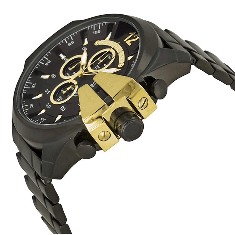 Diesel Mega Chief Chronograph Black Dial Black Steel Strap Watch For Men - DZ4338 Buy Now By Diesel