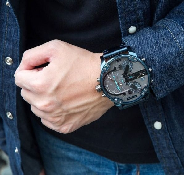 Shop Diesel Daddy 2.0 Chronograph Quartz Grey Dial Blue Steel Strap Watch For Men - DZ7414 in USA
