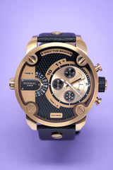 Diesel Little Daddy Black & Gold Dial Black Leather StrapWatch For Men - DZ7282 Buy Now By Diesel