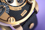Diesel Little Daddy Black & Gold Dial Black Leather StrapWatch For Men - DZ7282 Buy Now By Diesel