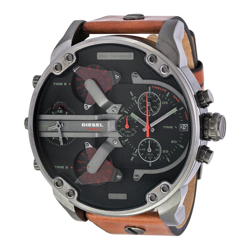 Shop Diesel Mr Daddy 2.0 Black Dial Brown Leather Strap Watch For Men - DZ7332 in USA