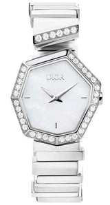 Dior Gem Dior Mother of Pearl Diamonds White Dial White Leather Strap Watch for Women - CD18111X1006