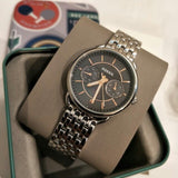 Fossil Tailor Mother of Pearl Black Dial Silver Steel Strap Watch for Women - ES3911