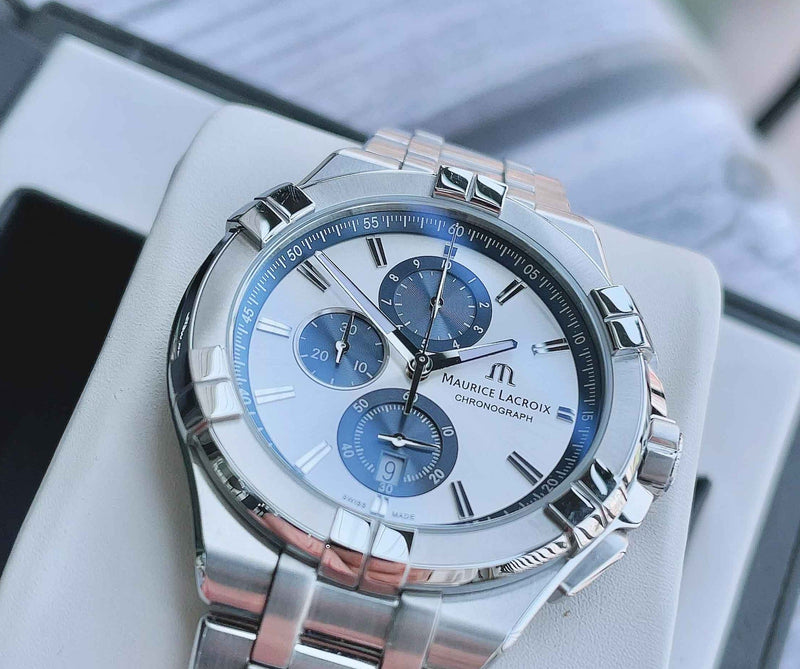 Maurice Lacroix Aikon Chronograph Silver Dial Silver Steel Strap Watch for Men - AI1018-SS002-131-1 Buy Now By Maurice Lacroix