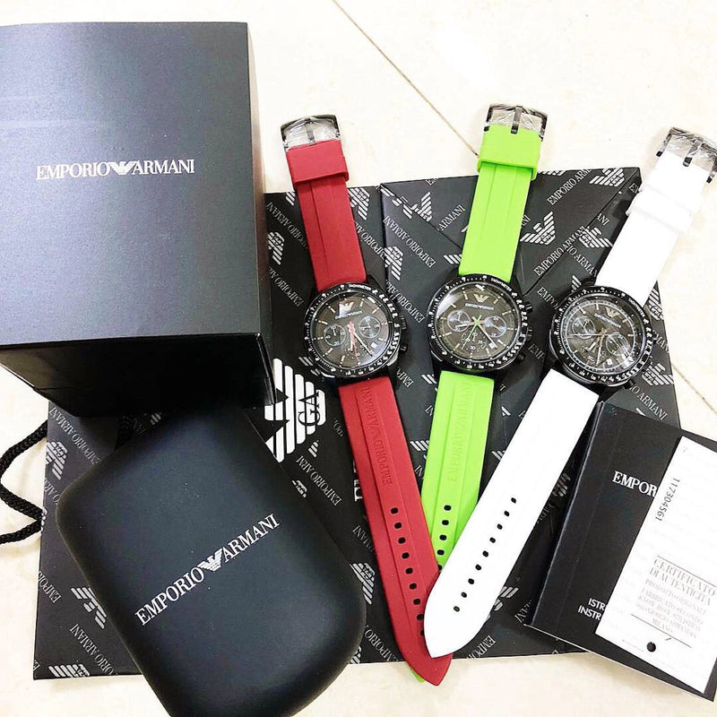Emporio Armani Sportivo Chronograph Black Dial White Rubber Strap Watch For Men - AR6112 Buy Now By Emporio Armani