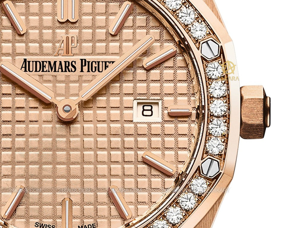 Audemars Piguet Royal Oak Quartz Diamonds Rose Gold Dial Rose Gold Steel Strap Watch for Women - 67651OR.ZZ.1261OR.03