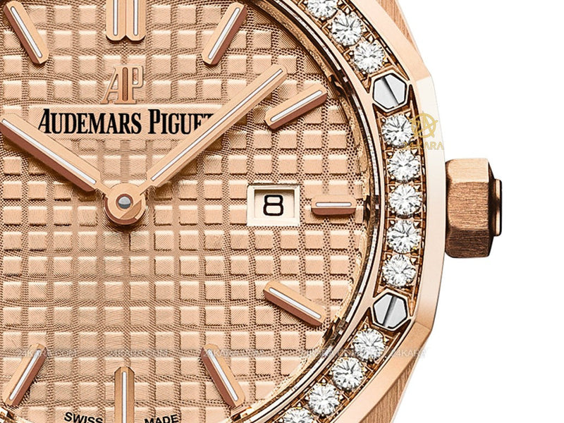 Audemars Piguet Royal Oak Quartz Diamonds Rose Gold Dial Rose Gold Steel Strap Watch for Women - 67651OR.ZZ.1261OR.03