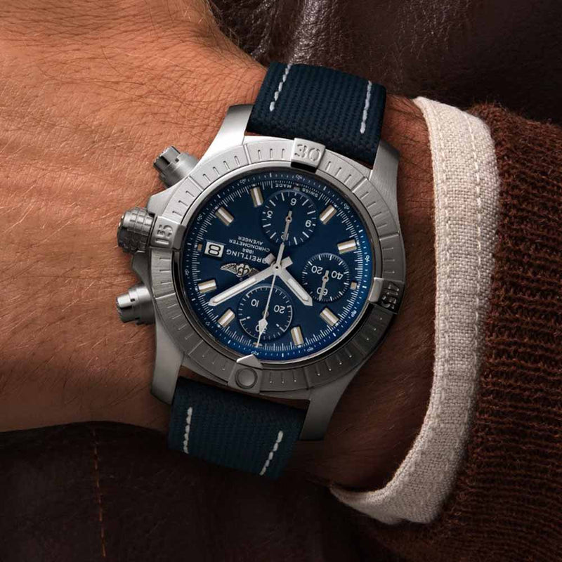 Shop Breitling Avenger Chronograph 43 Blue Dial Blue Nylon Strap Watch for Men - A13385101C1X1 in USA