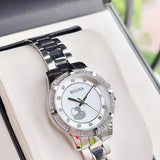 Bulova Crystal Silver Dial Silver Steel Strap Watch for Women - 96L226 Buy Now By Bulova