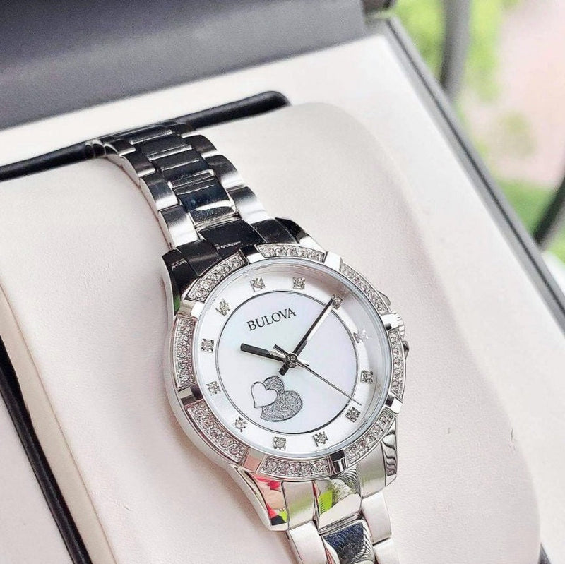 Bulova Crystal Silver Dial Silver Steel Strap Watch for Women - 96L226 Buy Now By Bulova