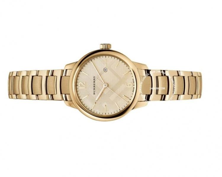 Shop Burberry The Classic Champagne Dial Gold Steel Strap Watch for Women - BU10109 in USA