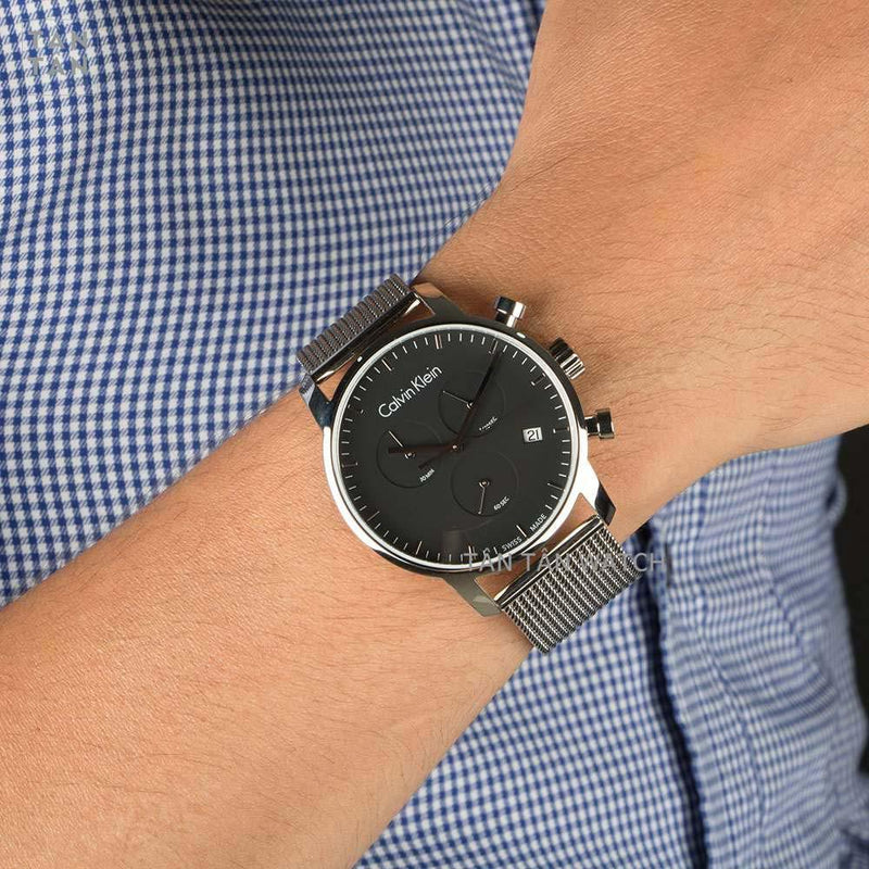Calvin Klein City Chronograph Black Dial Silver Mesh Bracelet Watch for Men - K2G27121 Buy Now By Calvin Klein