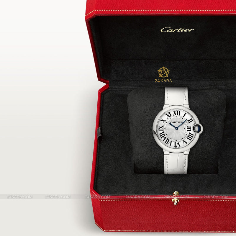 Shop Cartier Ballon Bleu de Cartier Silver Dial White Leather Strap Watch for Women - W6920087 in USA