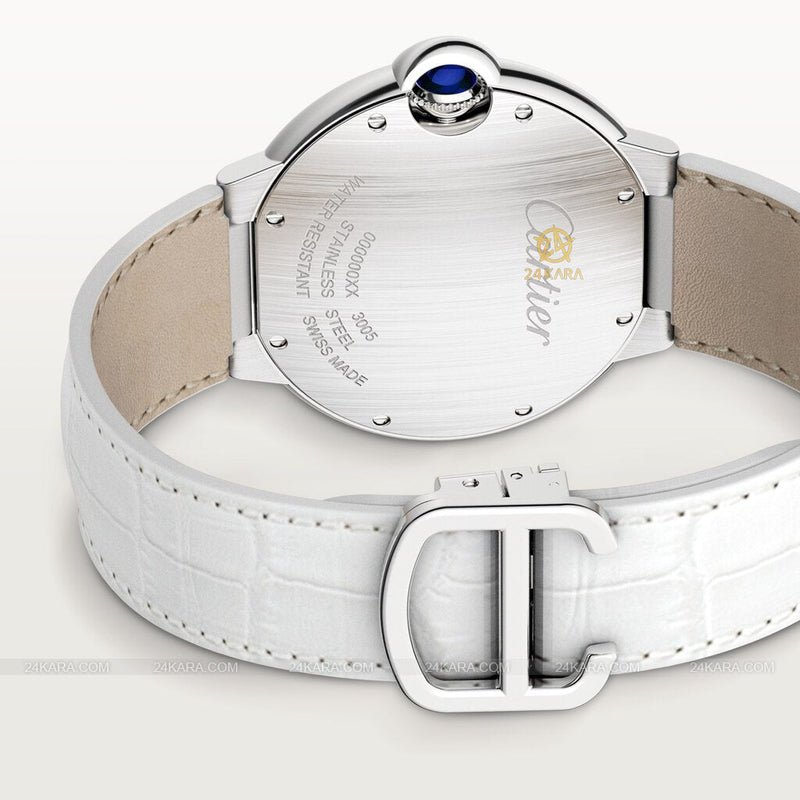 Shop Cartier Ballon Bleu de Cartier Silver Dial White Leather Strap Watch for Women - W6920087 in USA