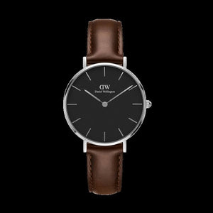 Daniel Wellington Classic Petite Bristol Black Dial Brown Leather Strap Watch For Women - DW00100177