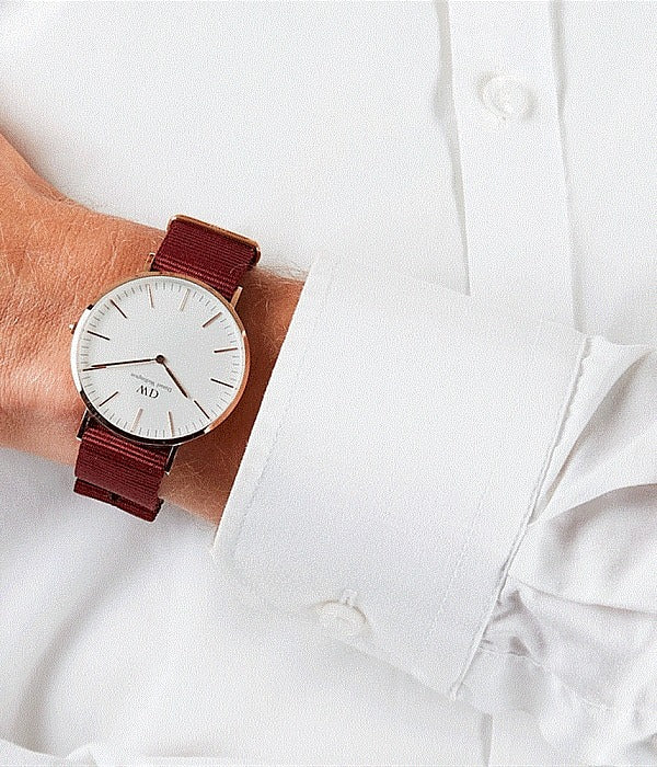 Daniel Wellington Classic Roselyn White Dial Maroon Nylon Strap Watch For Women - DW00100267 Buy Now By Daniel Wellington