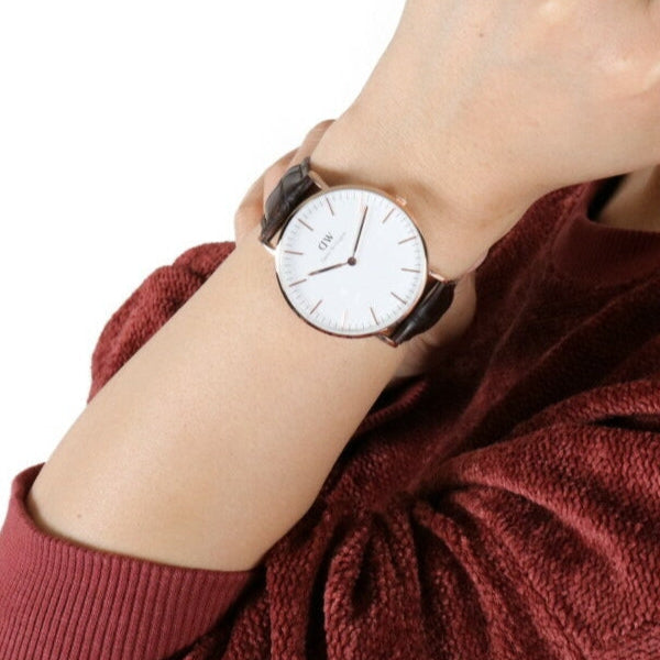 Daniel Wellington Classic York White Dial Brown Leather Strap Watch For Women - DW00100038 Buy Now By Daniel Wellington