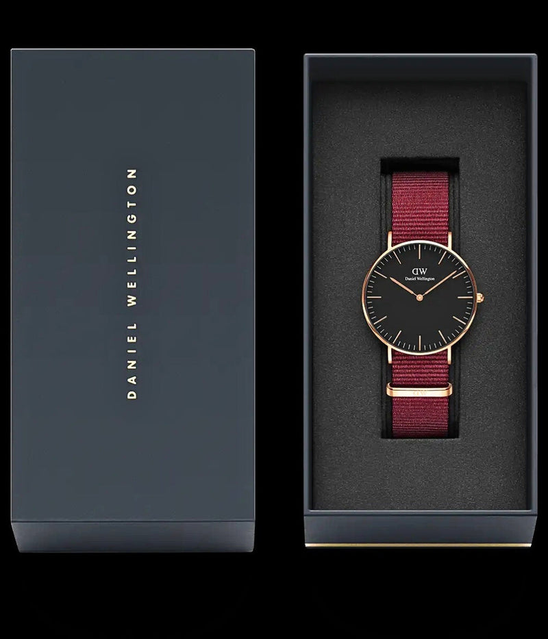 Daniel Wellington Classic Roselyn Black Dial Maroon Nylon Strap Watch For Women - DW00100273 Buy Now By Daniel Wellington