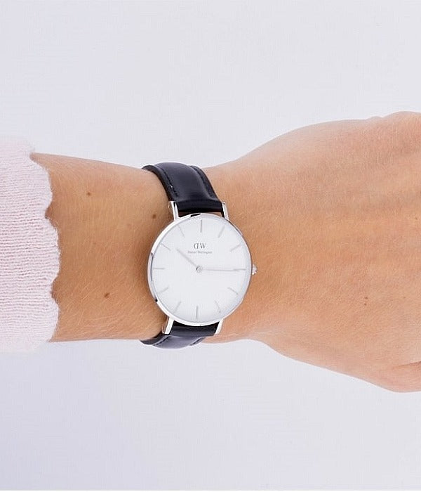Daniel Wellington Classic Petite Reading White Dial Black Leather Strap Watch For Women - DW00100185