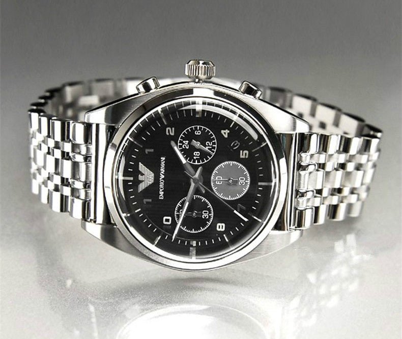 Emporio Armani Franco Black Dial Silver Steel Strap Watch For Men - AR0373 Buy Now By Emporio Armani