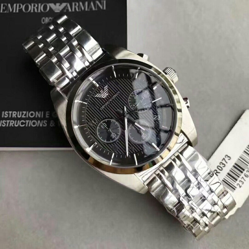 Emporio Armani Franco Black Dial Silver Steel Strap Watch For Men - AR0373 Buy Now By Emporio Armani