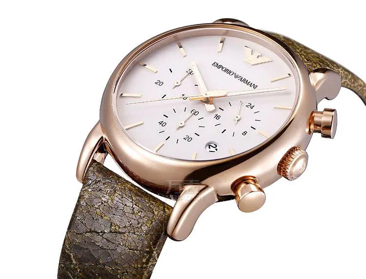 Emporio Armani Classic Chronograph White Dial Brown Leather Strap Watch For Men - AR1809 Buy Now By Emporio Armani