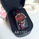 Emporio Armani Gianni T Bar Burgundy Dial Burgundy Leather Strap Watch For Women - AR1757 Buy Now By Emporio Armani