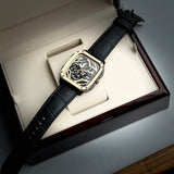 Fossil Inscription Automatic Skeleton Rose Gold Dial Black Leather Strap Watch for Men - BQ2572 Buy Now By Fossil