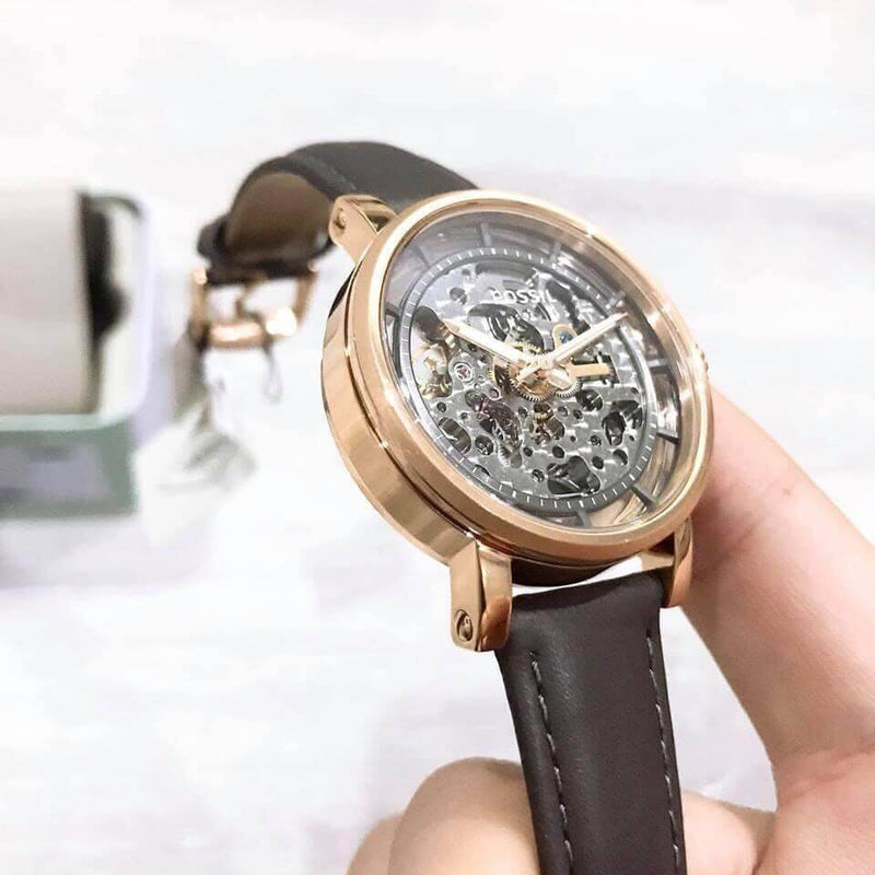 Fossil Boyfriend Automatic Skeleton Grey Dial Grey Leather Strap Watch for Women - ME3089 Buy Now By Fossil