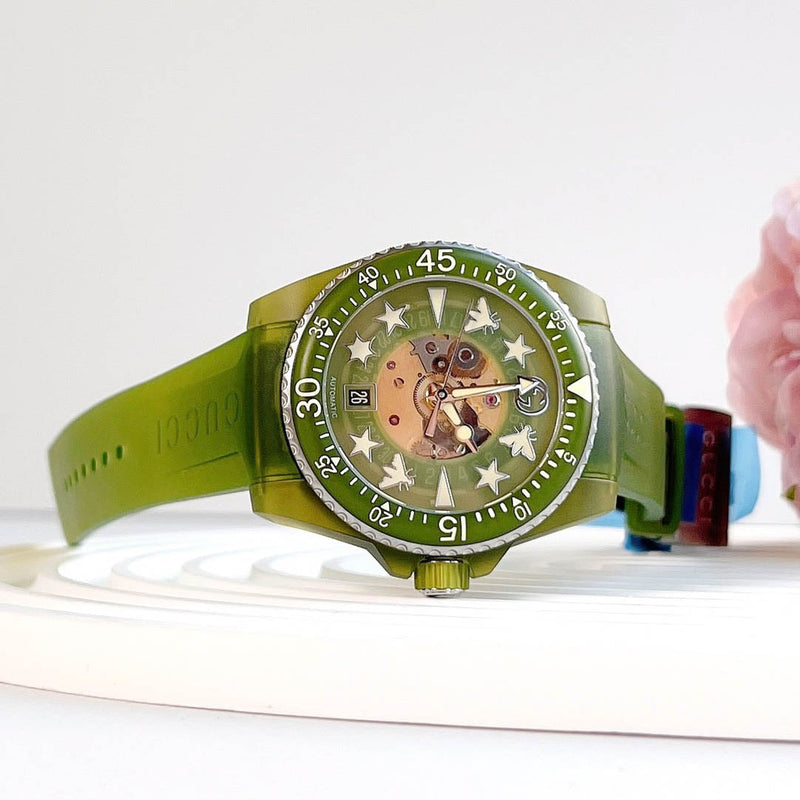 Shop Gucci Dive Automatic Green Dial Green Rubber Strap Unisex Watch - YA136345 in USA