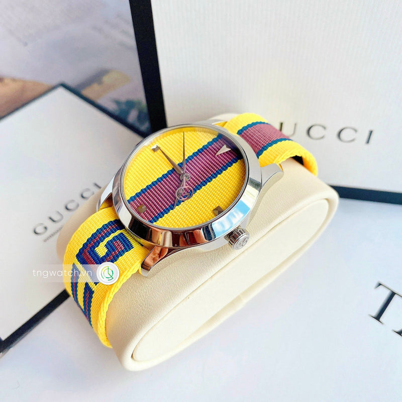 Shop Gucci G Timeless Quartz Yellow & Purple Dial Yellow & Purple NATO Strap Watch For Men - YA1264069 in USA