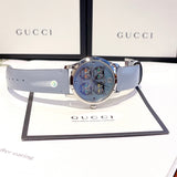 Shop Gucci G Timeless Quartz Mother of Pearl Dial Blue Leather Strap Watch For Women - YA1264124 in USA