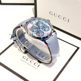 Shop Gucci G Timeless Quartz Mother of Pearl Dial Blue Leather Strap Watch For Women - YA1264124 in USA