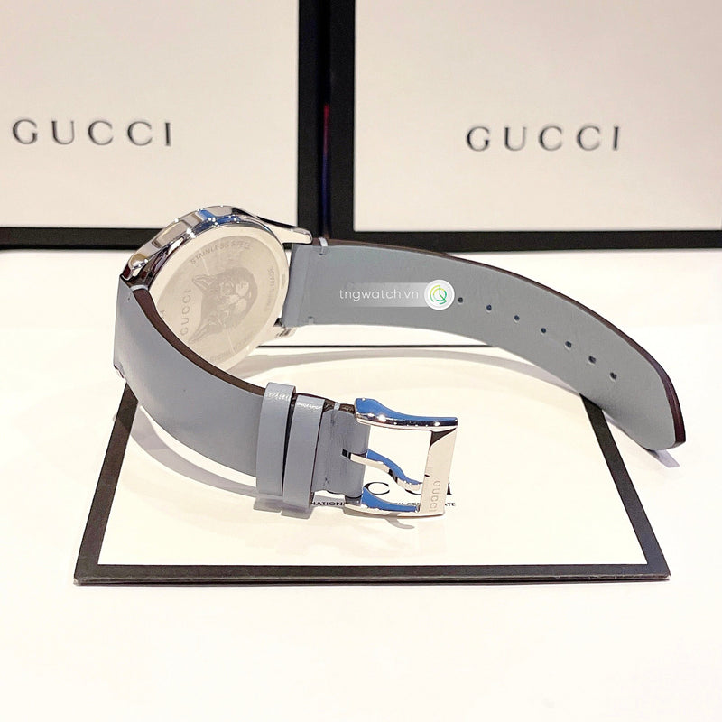 Shop Gucci G Timeless Quartz Mother of Pearl Dial Blue Leather Strap Watch For Women - YA1264124 in USA