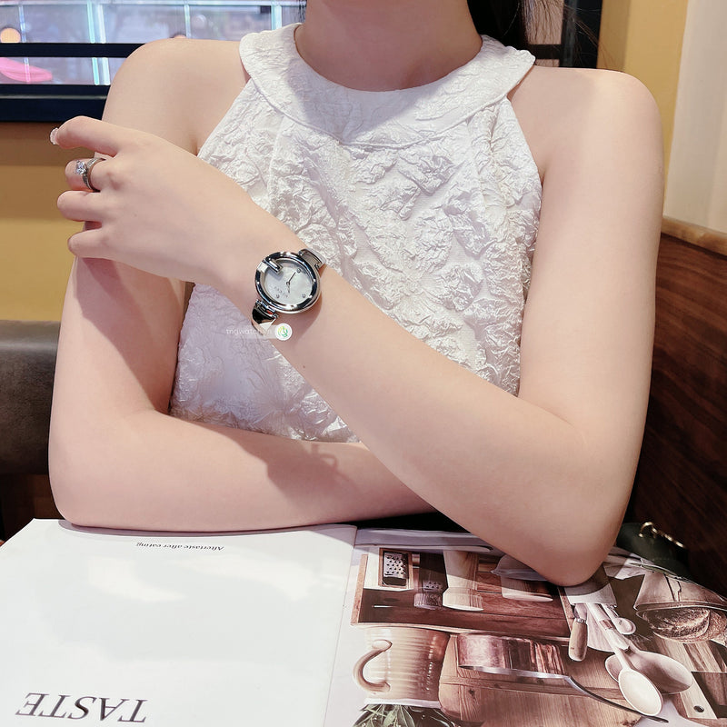 Shop Gucci Guccissima Diamonds Mother of Pearl Dial Silver Steel Strap Watch For Women - YA134303 in USA