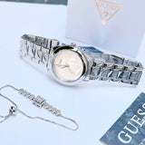 Shop Guess Cubed Analog Silver Dial Silver Steel Strap Watch For Women - GW0606L1 in USA
