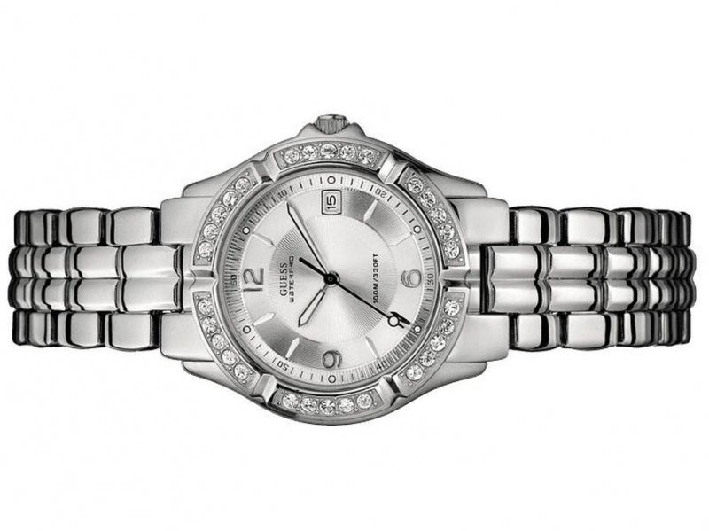 Guess Water Pro Diamonds Silver Dial Silver Steel Strap Watch For Women - G75511M Buy Now By Guess