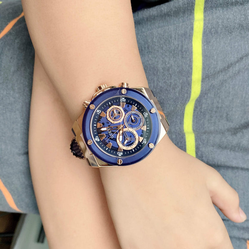 Shop Guess Poseidon Chronograph Blue Dial Blue Silicone Strap Watch For Men - GW0425G3 in USA