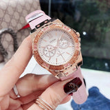 Shop Guess Limelight Quartz Analog White Dial Pink Leather Strap Watch For Women - W0775l3 in USA