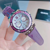 Shop Guess Limelight Quartz Silver Dial Purple Leather Strap Watch For Women - W0775L6 in USA