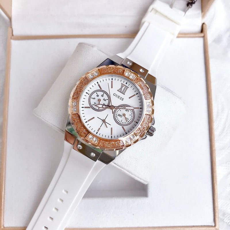 Guess Limelight White Dial White Rubber Strap Watch for Women - W1053L2 Buy Now By Guess