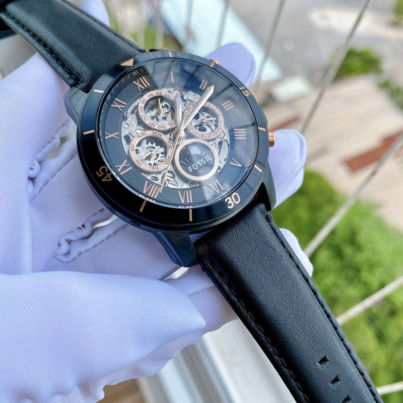 Fossil Grant Sport Automatic Skeleton Black Dial Black Leather Strap Watch for Men - ME3138 Buy Now By Fossil