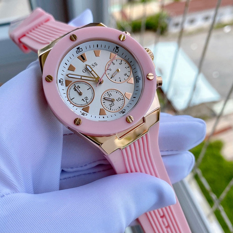 Guess Athena White Dial Pink Rubber Strap Watch For Women - GW0030L4 Buy Now By Guess